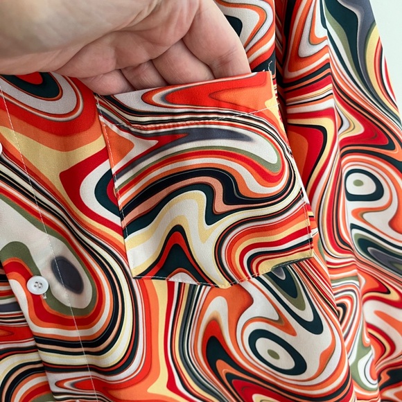 MAINFINI Men's 70's Style Hippie Button Down Long Sleeve Shirt Psychedelic Swirl - Picture 6 of 13